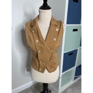 Anthropologie Sergeant Vest Top Camel Tan Brown Gold Button M NWT Retroglam
